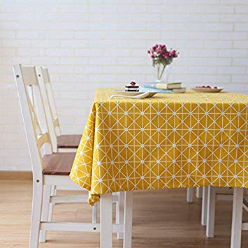 Japanese Style Rectangle Tablecloth Cotton Linen Blend Designed Cloth Art Home Restaurant Decor, Yellow Chess (57"x86")