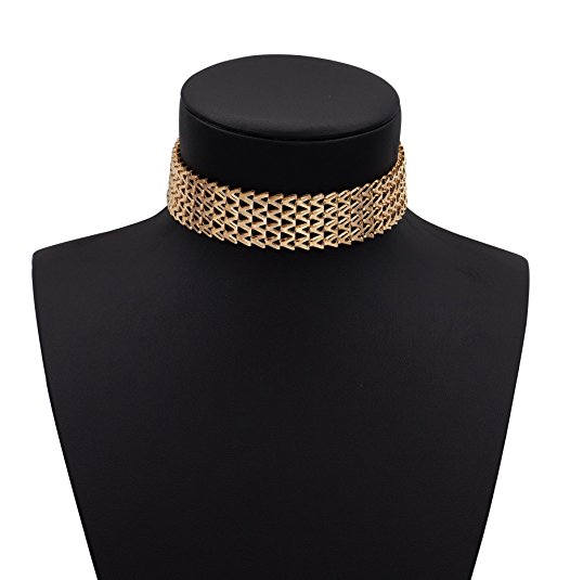 Geerier Simple Chevron Choker Necklace For Women Gold Tone