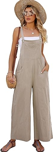 COZYPOIN Women's Cotton Bib Overalls Wide Leg Loose Fit Jumpsuit Baggy Fashion Sleeveless Rompers