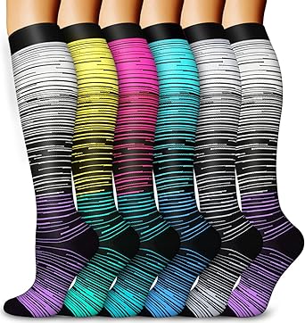 Aoliks 6 Pairs Compression Socks for Women and Men, 20-30 mmHg Support Socks for Nurses Athletic Flying