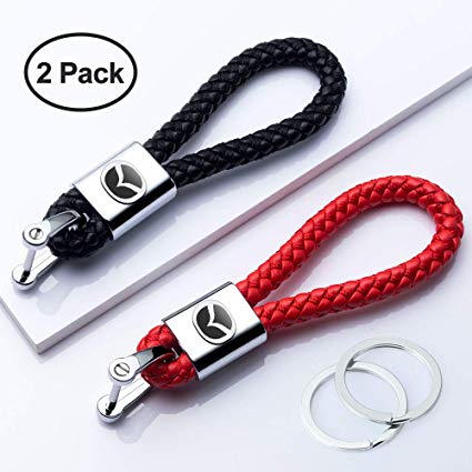HEY KAULOR 2Pack Genuine Leather Car Logo Keychain Suit for Mazda 3 CX3 CX5 CX7 CX9 SPEED3 Key Chain Keyring Family Present for Man and Woman,Black and Red