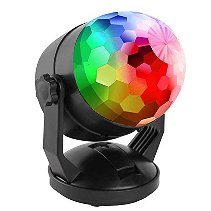 ENUOLI Sound Activated Party Lights for Outdoor Indoor Battery Powered/USB Plug in Portable 7 Color RBG Rotating Disco Ball Strobe Lamp Stage Par Light for Car Room Xmas Birthday DJ Bar Club Wedding