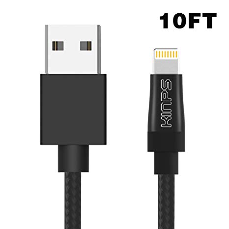 Kinps Apple MFi Certified Lightning to USB Cable Nylon Braided iPhone Charger Cord Super Long for iPhone Xs/XS Max/XR/X/8/8 Plus/7/7 Plus/6S/6S Plus/6/6 Plus/SE, iPad