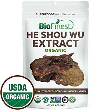 Biofinest He Shou Wu (Fo-Ti) Extract Powder - 100% Freeze-Dried Superfood - USDA Certified Organic Kosher Vegan Raw Non-GMO - Stamina Immunity Energy Tonic - For Smoothie Beverage Blend (4 oz)