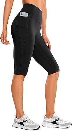 CRZ YOGA Women's Butterluxe Knee Length Capri Leggings 13 Inches - High Waisted Workout Yoga Long Biker Shorts with Pockets