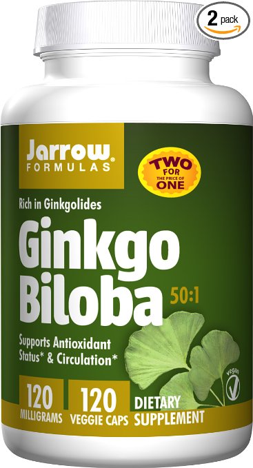 Jarrow Formulas Ginkgo Biloba, Supports Anti-Oxidant Status and Circulation, 120mg, 120 Veggie Caps (Pack of 2)