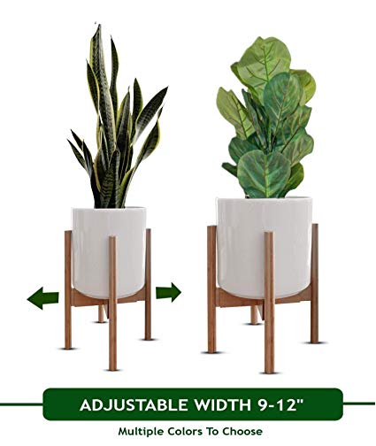 Mid Century Plant Stand | Adjustable Modern Plant Holder| Fits Medium to Large Pots Sizes 9 10 11 12 inches | Ceramic Pot and Plant - NOT Included
