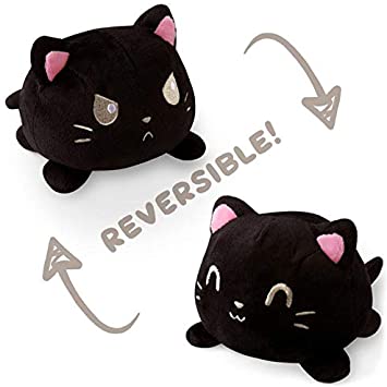 TeeTurtle | Reversible | Cute Mini Plushies | Black Cat | Squish Often - Cuddle Daily | Show Your Mood with Emotion