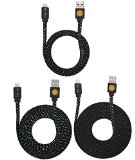3 PACK 3ft6ft10ft Durable Braided Flat Noodle Lightning USB SYNC Cable Charger Cord for iPhone 5  5C  5S Latest IOS Supported iPad Mini iPod Touch 5th Air Gen black
