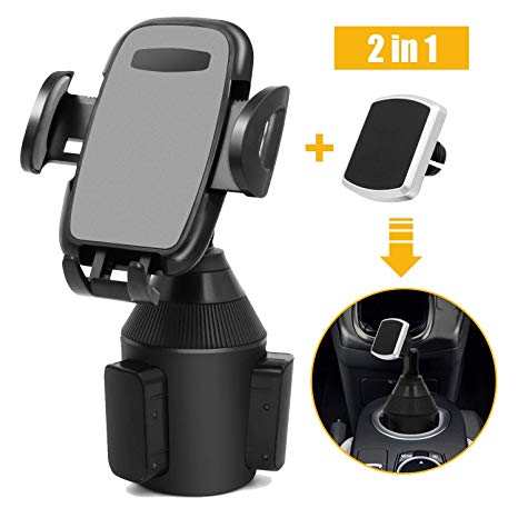 Cup Holder Phone Mount 2 in 1 Adjustable Portable Cradles and Magnetic Car Phone Holder for iPhone Xs/Max/X/XR/8/8 Plus,Samsung Note 9/ S10 / S9/ S9 / S8 by TDTOK