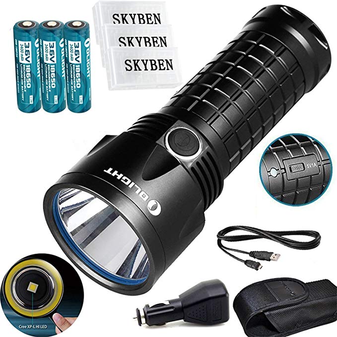 Bundle:Olight SR52UT Rechargeable Cree XP-L HI LED 1100 lumens 800 meters Waterproof flashlight 3*Olight 18650 3400 mAh Battery  3*Skyben 18650 Battery Case