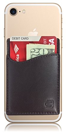 CardBuddy Deluxe: Leather Credit Card Holder Stick-On Wallet for iPhone & Android Smartphones, Brown