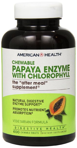 American Health Papaya Enzyme with Chlorophyll Chewable Tablets 600 Count
