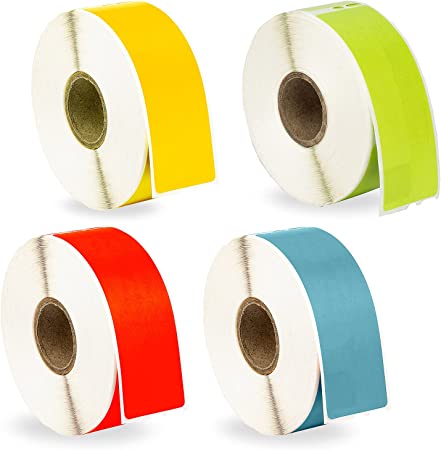 HOUSELABELS Compatible DYMO 30252 RED, Blue, Yellow, Green Address Labels (1-1/8" x 3-1/2") Compatible with Rollo, DYMO LW Printers, 4 Rolls / 350 Labels per Roll