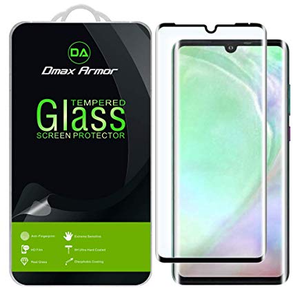[2-Pack] Dmax Armor for Huawei (P30 Pro) Tempered Glass Screen Protector, [Full Screen Coverage][3D Curved Glass] Anti-Scratch, Anti-Fingerprint, Bubble Free, (Black)