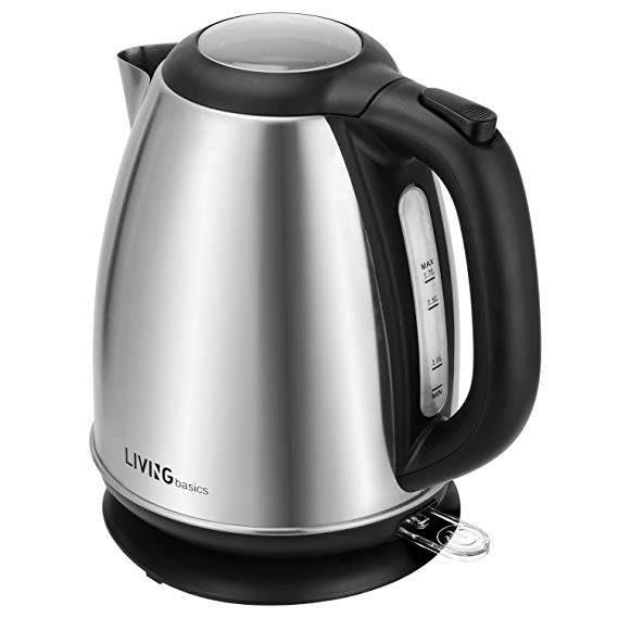 Stainless Steel Electric Kettle - 1.7L 1500W Fast Boiling Tea Kettle - BPA-Free Electric Water Boiler with Auto Shut-Off, Boil Dry Protection, LED Light Indicator - LIVINGbasics