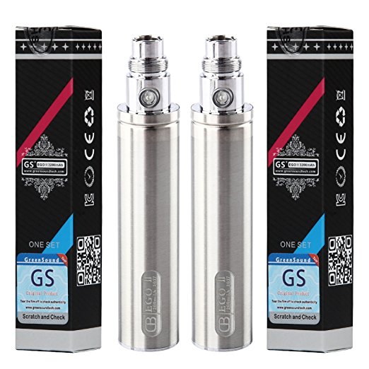 [ 2017 GS Authentic ] 3200mAh eGo II Battery for CE4 Electronic Cigarette E Cig E-cigarettes ( Pack of 2 ) Twin Huge Capacity Batteries 510 E-Shisha Starter Kit [ 2PCS Stainless Steel ] Nicotine Free by Discoball®