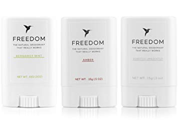 Freedom All-Natural, Aluminum Free Deodorant For Men and Women That Works All Day, Travel Size 3 Pack (Amber, Unscented, Mint)