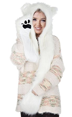 Animal Hood Hat Scarf and Mitten Gloves 3-in-1 Multifunction Furry Hoodie