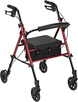 Drive Medical Adjustable Height Rollator with 6" Wheels, Red, 1 Each 1 count