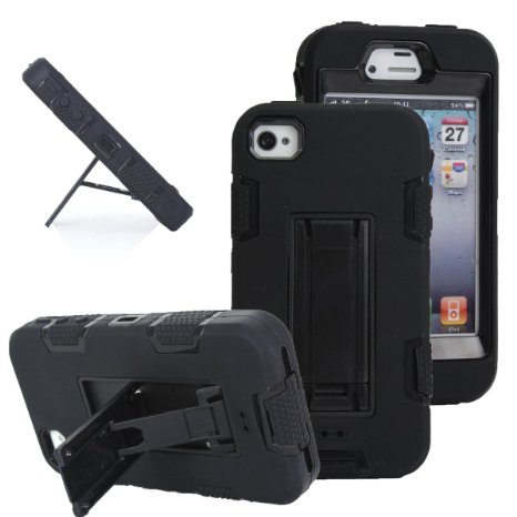 iPhone 4s case, iPhone 4 case, MagicSky Robot Series Hybrid Armored Case with Kickstand for Apple iPhone 4/4S - 1 Pack - Retail Packaging - Black/Black