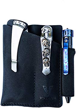 VIPERADE PJ12 Small EDC Leather Pocket Organizer for AA/AAA Flashlights, Mini Pocket Knives, Double EDC Pocket Leather Slip, Knife Organizer Leather Sheath, Flashlight Leather Holster with Clip(Black)