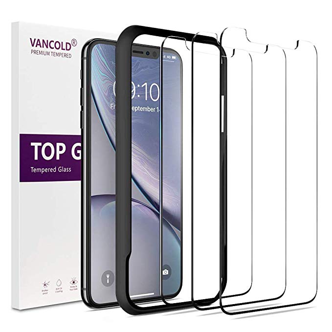 Vancold Screen Protector Designed for iPhone Xr(6.1 inch)(Clear,3 Packs), Case Friendly Premium HD Clarity Tempered Glass Screen Protector with Alignment Installation Frame
