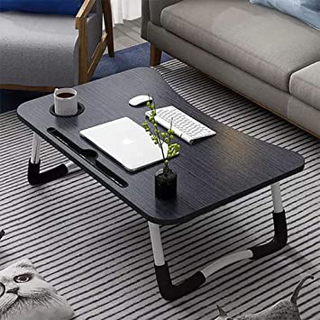 Laptop Table for Bed, Foldable Multifunction Laptop Desk Tray with Ipad and Cup Slot, Portable Wooden Notebook Table Lap Desk Breakfast Tray Perfect for Bed Sofa Floor Couch