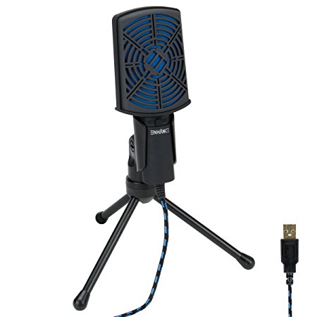 Computer Microphone by ENHANCE - USB Condenser Microphone with Adjustable Stand, Easy Plug and Play Design and Mute Switch - Great for Skype, Conference Calls, Twitch, Youtube, Discord and Recording