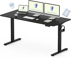 FLEXISPOT EN1 Whole Piece Standing Desk, 60 x 24 Inches Height Adjustable Desk Electric Sit Stand Desk for Home Office (Black Frame   60" Black Desktop, 2 Packages)