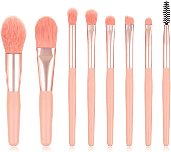 Makeup Brushes Set 8 Pcs Makeup Kit For Foundation Blending Face Powder Blush Concealers Eye Shadow Brush Kit With Soft Synthetic Hairs & Real Wood Handle (pink-a)