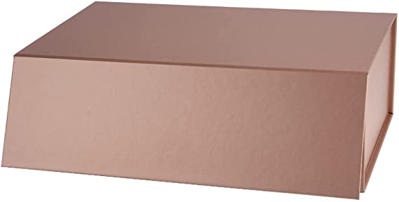 WRAPAHOLIC 1 Pcs 13.8x7.9x4.7 Inches Rose Gold Gift Box with lids - Collapsible Gift Box with Magnetic Closure and 2 Pcs White Tissue Paper, Perfect for Birthday, Party, Holiday, Wedding, Graduation