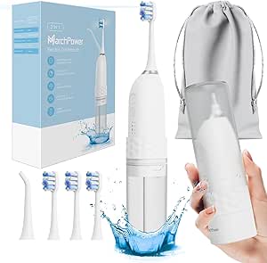 Portable Electric Toothbrush with Water Flosser, 2-in-1 Cordless Waterflosser Teeth Cleaning Kit 2.0, 3 3 Modes, 3 Brush Heads, 1 Jet Tip, IPX7 Waterproof Rechargeable Oral Irrigator for Travel Home