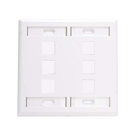 Leviton 42080-6WP 6-Port Dual Gang QuickPort Wallplate with ID Windows, White