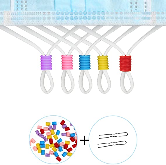 AMLY 200 Pcs Cord Locks Silicone Toggles for Drawstrings, Elastic Cord Rope Adjuster, Non Slip Stopper with Stringing Tool (Multicolored)