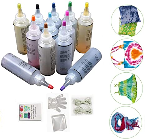 12 Bottles One-Step Tie-Dye Kit,Fabric Textile Paints Colorful Tie Dying Sets, Muti-Color Dyes Permanent Paint for DIY Arts Clothes Fabric
