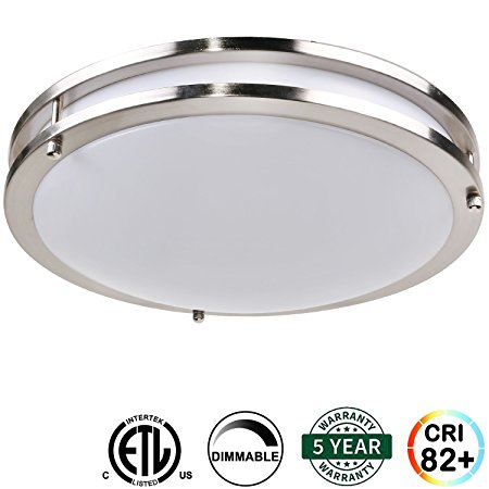 Hykolity 14" Dimmable LED Flushmount Ceiling Downlight Brushed Nickel Round Lamp Fixture 22W [160W Equivalent] 1650lm 4000K for Bedroom, Restroom, Walk In Closet, Washroom, Living Room