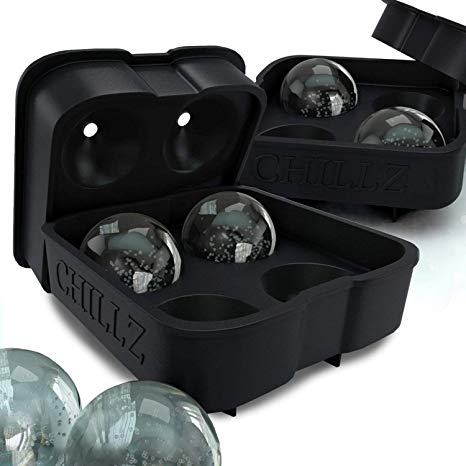 The Classic Kitchen Chillz Ice Ball Maker - 2 Black Flexible Silicone Ice Trays - Mold 8 X 4.5cm Round Ice Ball Spheres (2 Pack)