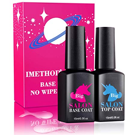 Gel Polish Top and Base Coat - iMethod No Wipe Top Coat and Base Coat Set, for UV LED Gel Nail Polish, Long Lasting and Shine Finish, 0.5 Fl.Oz. 15ml, 2 Pieces