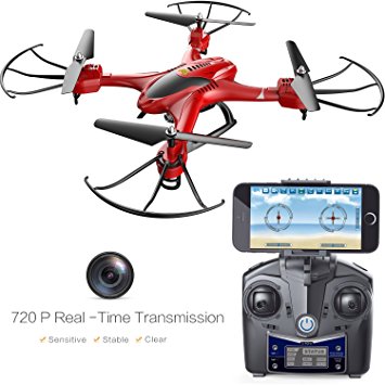 Holy Stone HS200W FPV RC Drone with HD Wifi Camera Live Feed 2.4GHz 4CH 6-Axis Gyro Quadcopter with Altitude Hold, Gravity Sensor and Headless Mode RTF Helicopter, Color Red