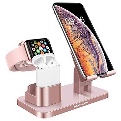 BENTOBEN 3-in-1 Charging Stand, Universal Charging Dock Station Compatible with Airpods Apple Watch Series 4/3/2/1 iPhone XS Max XS XR X 8 7 6S 6 Plus SE 5S 5 Android Smartphone iPad Tablet, Rose Gold