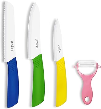 Jeslon Ceramic Knives Set,4 Peice Kitchen Chef's Knife and Peeler,Super Sharp & does not rust, Light Weight with Ergonomic Handle(Purple)