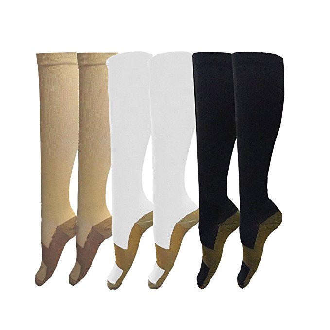 6 Pairs Copper Knee High Compression Support Socks For Women and Men - Best Medical, Nursing, Maternity Pregnancy and Travel Socks - 15-20mmHg