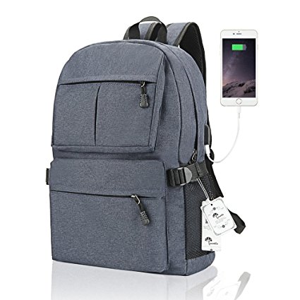 Laptop Backpack, WInblo 15 15.6 Inch College Backpack with USB Charging Port Light Weight Travel Backpack for Men Women (E-Blue)