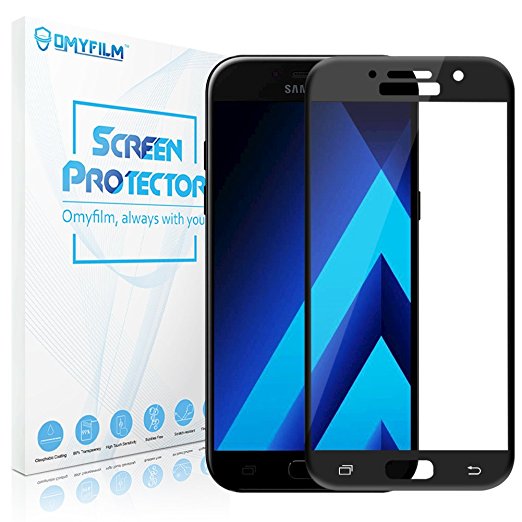 Galaxy A5 2017 Screen Protector, OMYFILM Samsung Galaxy A5 2017 3D Curved Glass [Full Coverage] [Anti-bubble] Tmepered Glass Screen Protector for Galaxy A5 2017 (Black)