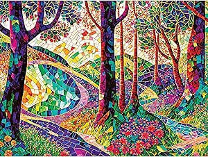 RoseArt - Stained Glass - The Long and Winding Road - 300 Adult Piece Jigsaw Puzzle for Adults