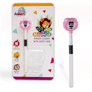 Adore Moomba Kids Tongue cleaner with Safty case Best for child oral care, Multicolour (Pack of 1) (Pink)