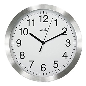 Hippih 10 Inch Silent Non-ticking Wall Clock- Metal Frame Glass Cover,B