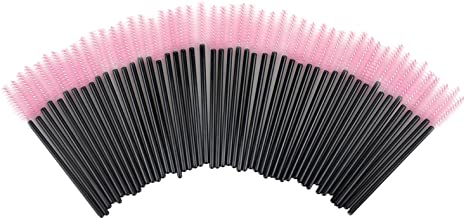 Vakabva 100 PCS Disposable Eyelash Brush Mascara Wands Eyelash Brushes Makeup Applicator Kits (Black Handle,Pink Head)