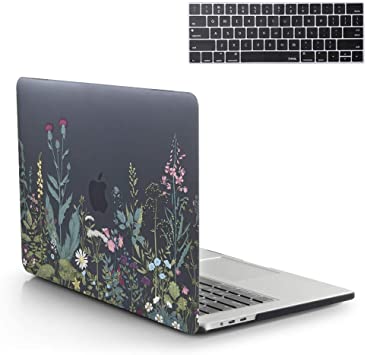 13 Inch MacBook Pro Case 2019 2018 2017 2016 Release A1989 A1706 A1708 A2159 Hard Case Shell Cover Art & Keyboard Cover with/Without Touch Bar for Apple MacBook Pro Case (Floral Plants Black)